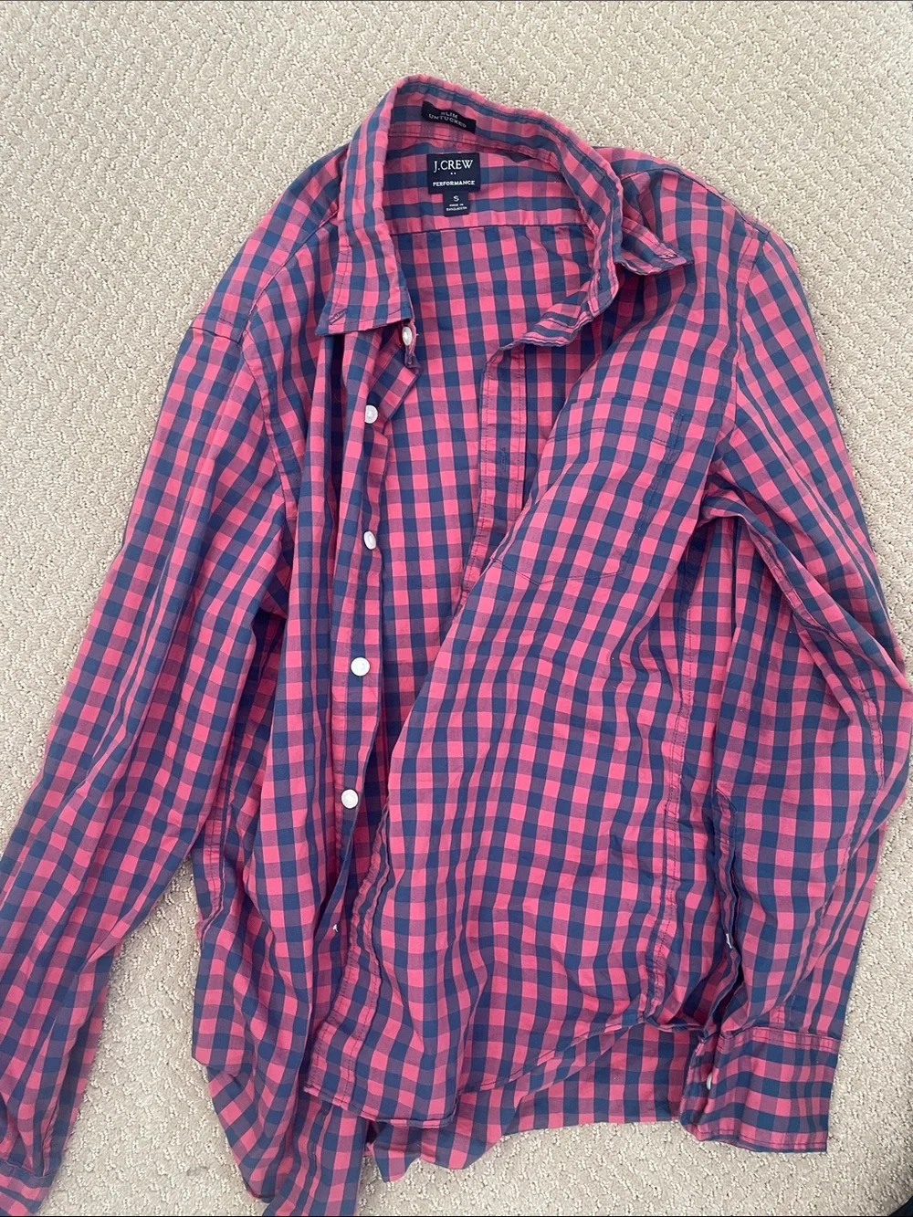 J. Crew Men’s Pink and Navy Gingham Button-Down Shirt